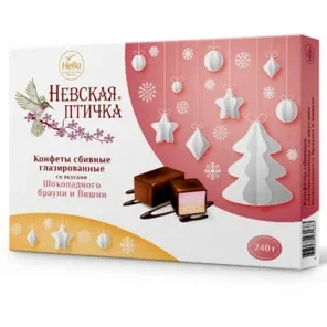 Конфеты сбивные глазированные со вкусами вишни и шоколадного Брауни "Невская птичка" 240гр